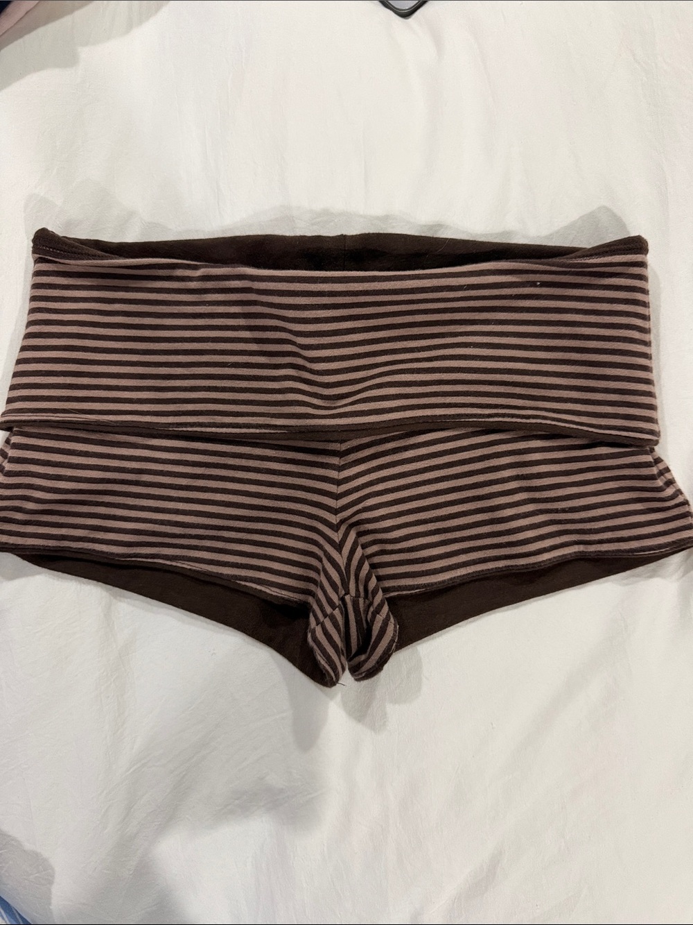Women’s Fold-Over Waist Striped Boyshorts - Brown/Pink